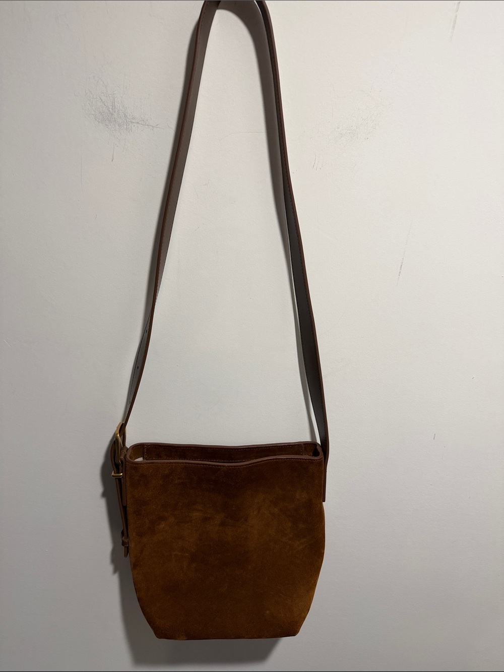 Quince Italian Suede Bucket Crossbody Bag in Color Whiskey - Picture 8 of 16